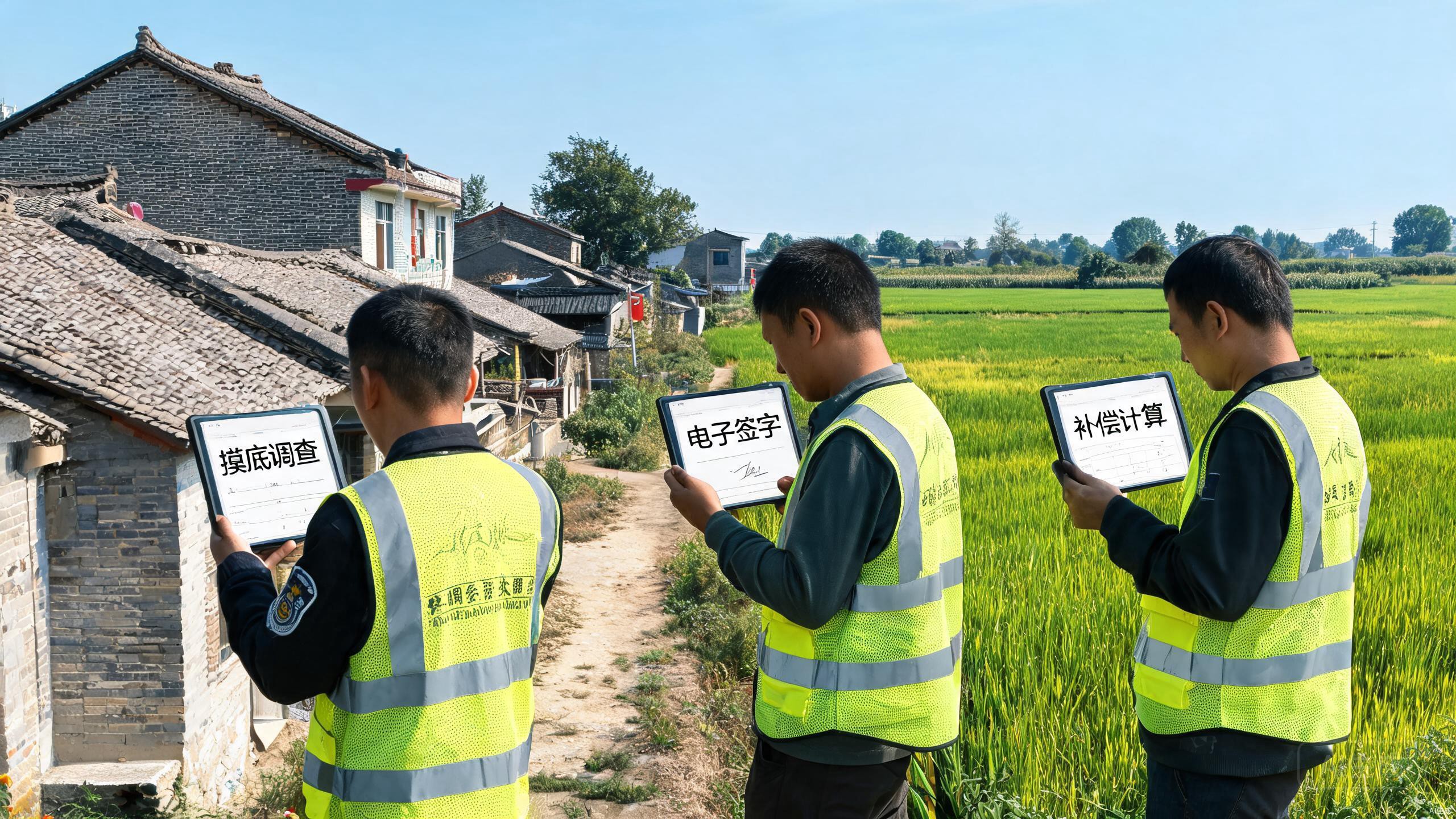 征地拆迁一线工作人员使用移动终端现场采集数据